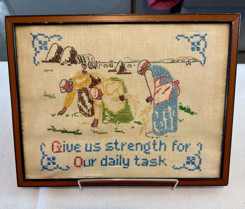Vintage 1940s  Hand Embroidered Framed Needlework